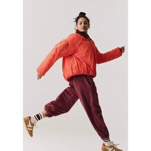 Free People Outpost Bomber Jacket Neon Cherry Tomato Primaloft Fleece Collar NWT